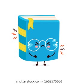 Cute cry sad book. Vector flat cartoon character illustration icon design.Isolated on white background. Book, education concept