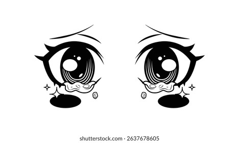 Cute crying anime eyes expression illustration graphic