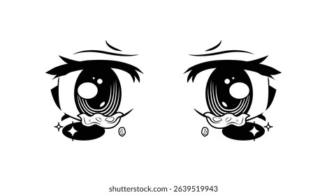 Cute crying anime eyes expression illustration vector
