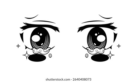 Cute crying anime eyes expression illustration art