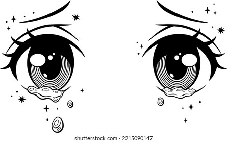 Los ojos de una chica anime llorando. Ilustración del vector