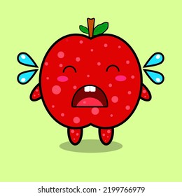 Joli dessin animé sur les pommes en pleurs avec un style polkadot
