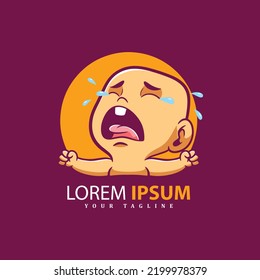 Cute crying baby character logos, badges, labels, emblems or t-shirt prints and other uses.