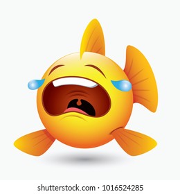 Cute crying fish emoticon, emoji, smiley - isolated vector illustration