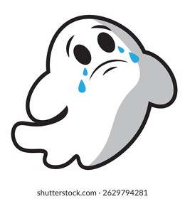 Cute crying halloween ghost character Vector illustration