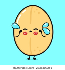 Cute crying oats character. Vector hand drawn cartoon kawaii character illustration icon. Isolated on blue background. Sad cute oats character concept
