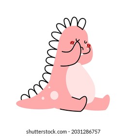 Un lindo personaje de dibujos animados de dinosaurios rosados llorando, ilustración vectorial plana aislada en fondo blanco. Girly es un personaje lindo para los niños. Un animal lindo para camisetas de niños, cuaderno de recortes, patrón.