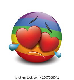 Cute crying sad emoticon in love, emoji, smiley - vector illustration