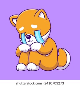 Cute Crying Shiba Inu Cartoon Vector Icons Illustration. Flat Cartoon Concept. Suitable for any creative project.