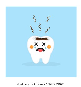 Cute weinende Zahn-Maskottchen mit Tropfen einzeln auf blauem Hintergrund. Kinderzahnversorgung Konzept Vektorillustration Illustration.