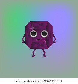 A cute crystal character without clothes, in natural form. For the business of mascots. Stylish purple and wearing glasses. Smart and beautiful for a bright and memorable product