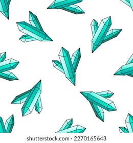 Cute crystals, minerals seamless pattern. Vector illustration. Flat cartoon style.