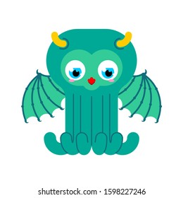 Cute Cthulhu baby isolated. Kraken Cartoon Octopus child. see animal vector illustration
