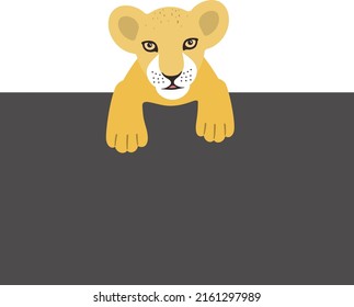lindo cachorro de león en la pizarra, ilustración vectorial