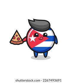 cute cuba flag badge cartoon eating pizza , cute style design for t shirt, sticker, logo element