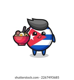 cute cuba flag badge character eating noodles , cute style design for t shirt, sticker, logo element