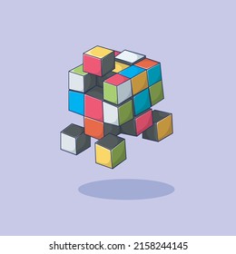 ilustración de rompecabezas de cubo lindo sobre fondo púrpura claro