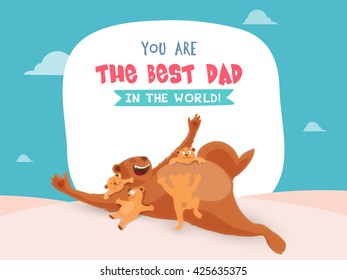 Cute cubs playing with father bear, Elegant greeting card design for Happy Father's Day celebration.
