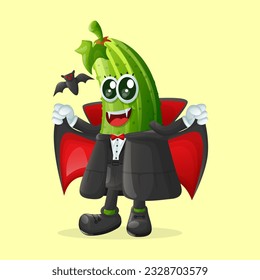 Carácter pepino lindo vestido de vampiro. Perfecto para niños, mercadería y pegatinas, promoción de banners o blog
