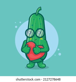 cute cucumber character mascot holding love heart sign isolated cartoon in flat style design