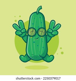 cute cucumber character mascot with peace sign hand gesture isolated cartoon in flat style design