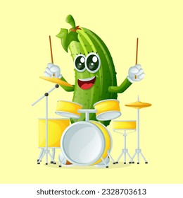 Cute cucumber character playing drum. Perfect for kids, merchandise and sticker
