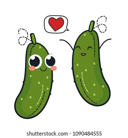 Cute Cucumber Characters. Vector Set