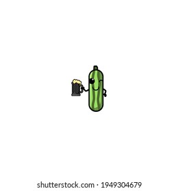 Cute Cucumber Drink Cola Cartoon Character Vector Illustration Design. Outline, Cute, Funny Style. Recomended For Children Book, Cover Book, And Other.