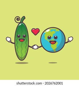 cute cucumber and earth. cute vector design character. Vector isolated flat illustration for poster, brochure, web, mascot, sticker, logo and icon.