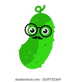Cute cucumber in kawaii style with glasses - vector illustration