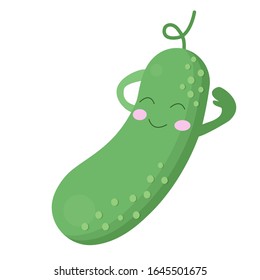 A cute cucumber lies on its back resting. A refreshing green vegetable is isolated on a white background.