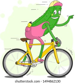 Cute cucumber rides fixie and do finger sign