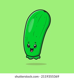 Ilustración del icono del vector de dibujos animados Cucumber Smile. Vector Premium Aislado Concepto De Icono De La Naturaleza Alimentaria. Estilo de dibujo plano
