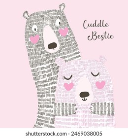 cute cuddle bestie, cute bear hug, happy bear, designs can be used for invitations and happy mothers day