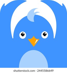 Cute and cuddly blue cartoon bird raising its wings over its head. Vector illustration for children and babies