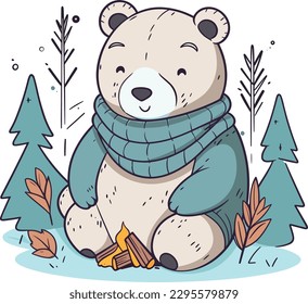 Cute and Cuddly Cartoon Bear wearing a cozy sweater - Bear Vector -  T-shirt Design Graphic - Cartoon Teddy- Cartoon Bear