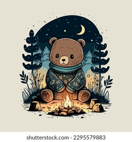 Cute und Cudly Cartoon Bär mit einem gemütlichen Pullover - Bär Vector - T-Shirt Design Graphic - Cartoon Teddy- Cartoon Bear
