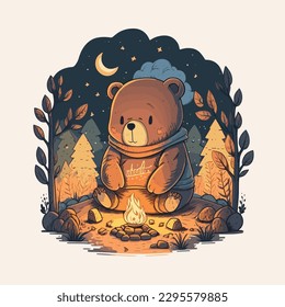 Cute and Cuddly Cartoon Bear wearing a cozy sweater - Bear Vector -  T-shirt Design Graphic - Cartoon Teddy- Cartoon Bear