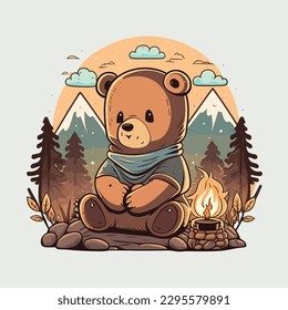 Cute and Cuddly Cartoon Bear wearing a cozy sweater - Bear Vector -  T-shirt Design Graphic - Cartoon Teddy- Cartoon Bear