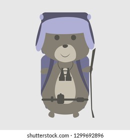 Cute, cuddly hiking in the nature teddy bear vector design for clothes or so..