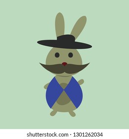 Cute, cuddly simple bunny vector design for shirts, illustration or anywhere your eyes need a warm hug! Bauer-bunny edition with an excellent mustache.