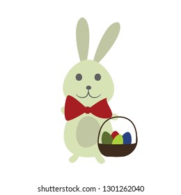 Cute, cuddly simple bunny vector design for shirts, illustration or anywhere your eyes need a warm hug! Easter bunny edition with a basket of colored eggs!