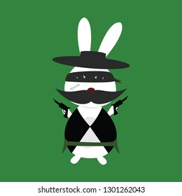 Cute, cuddly simple bunny vector design for shirts, illustration or anywhere your eyes need a warm hug! "El bunny" the fearsome bandit of the rabbit island edition!