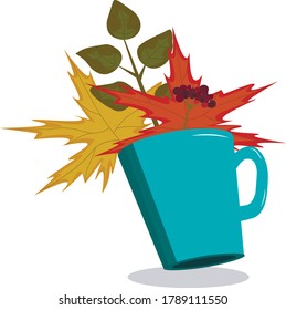 cute cup with autumn leaves