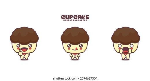 cute cup cake cartoon mascot, with different expressions, isolated on a white background.