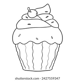 cute cup cake hand Drawn illustration Outline sketch	
