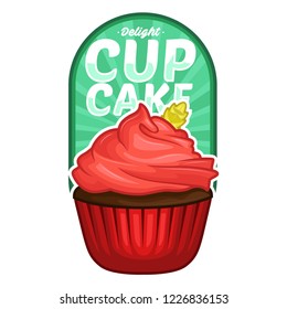 cute cup cake logo and font, emblem, badge object graphic illustration