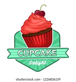 cute cup cake logo and font, emblem, badge object graphic illustration