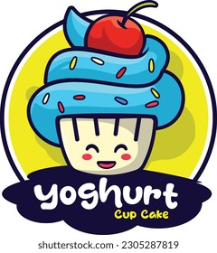 Cute cup cake mascot with premium quality stock vector