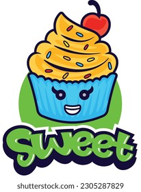Mascota de tarta de copa con vector de stock de calidad superior